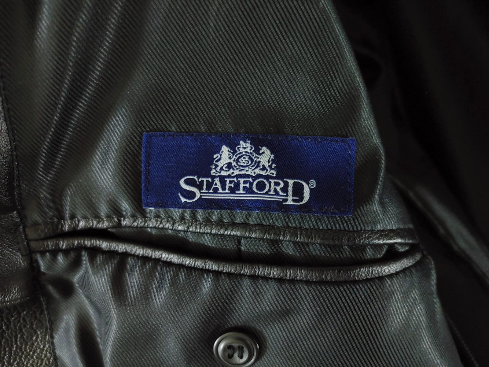 Stafford Leather Blazer Men's Large Black Genuine 3-Button Sport Coat Jacket 44R - product detail image 7
