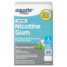 Equate Nicotine Gum 2 mg, Stop Smoking Aid, Ice Mint Flavor, Coated, 100 Count