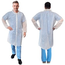 White Disposable Lab Coats SMS 40 GSM Elastic Wrists 10 Count X-Large