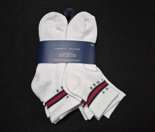 Tommy Hilfiger Mens 6 Pair Cushion Quarter Cut Socks-Stripe white SZ 7-12