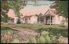 SCOTRUN PA Sun Hill on the Trail Cabins Vtg Handcolored Postcard Old Pocono PC