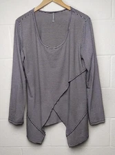 Nyah Tunic Top Size XL Asymmetrical Hem Stretch Tulip Hem Blue Striped