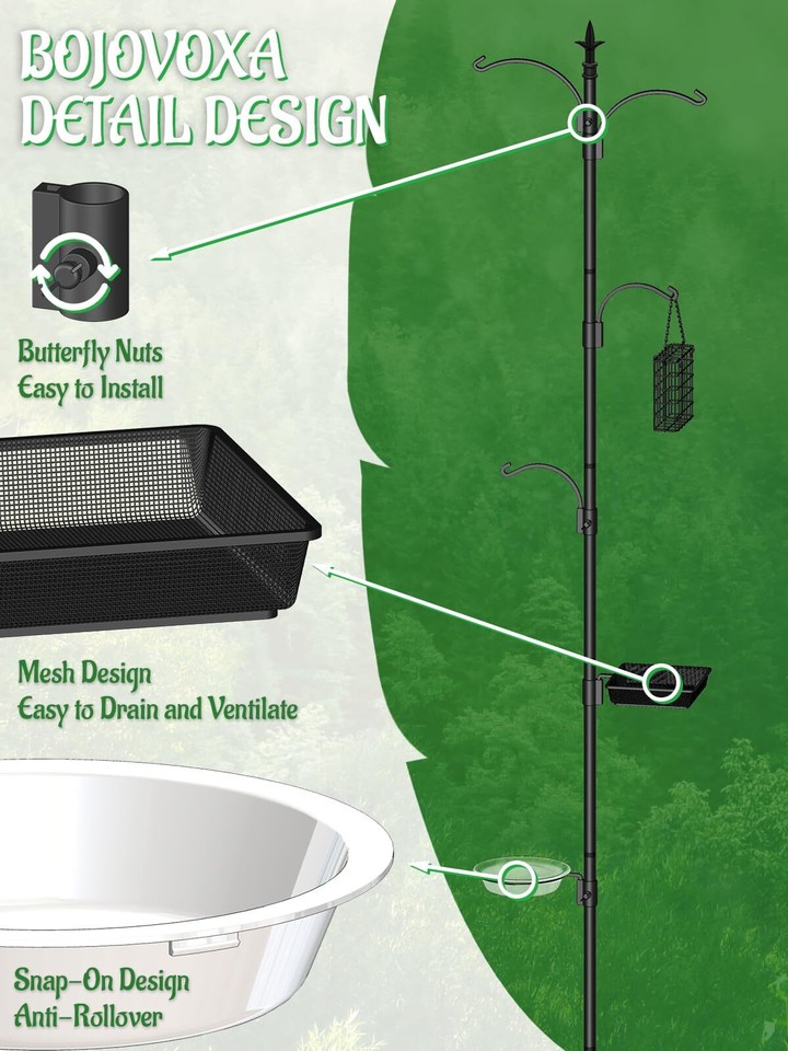 Bird Feeder Pole, 91'' Bird Feeding Station Outdoors, AntiRollover