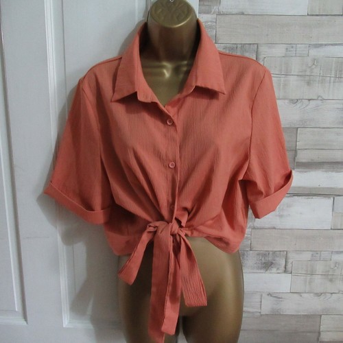 SHEIN size 14 16 pink knot crop shirt blouse top womens ladies