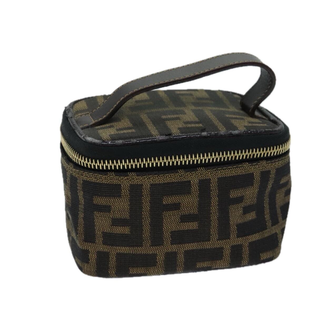 FENDI Zucca Canvas Vanity Cosmetic Pouch Brown Black Auth 71829 eBay