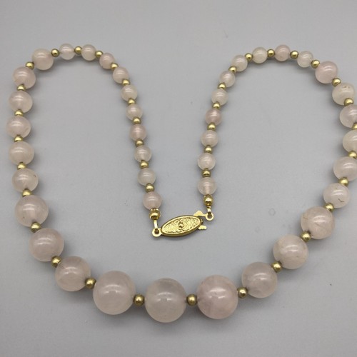 Rosenquarz abgestuft Stein Perle 6-12 mm 18" Halskette goldfarben Vintage Eleganz - Bild 5 von 6