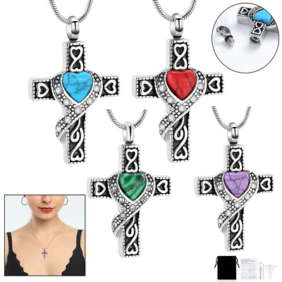 Turquoise Cross Urn Necklace for Ashes Locket Memorial Cremated