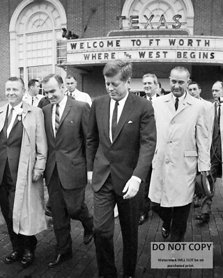 JOHN F. KENNEDY LEAVES THE HOTEL TEXAS IN FT. WORTH 11/22/63 8X10 PHOTO (BB-263)