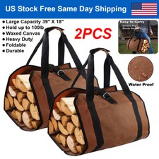 2PCS Firewood Log Carrier Bag Heavy Duty Waxed Canvas Tote Holder for Camping