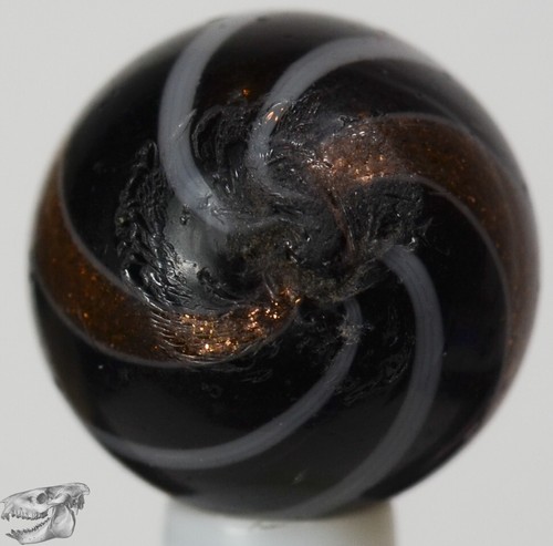 Handmade White Banded Lutz Marble, Black Base Glass, 11/16 in, Near Mint+, S1297 - Picture 8 of 8