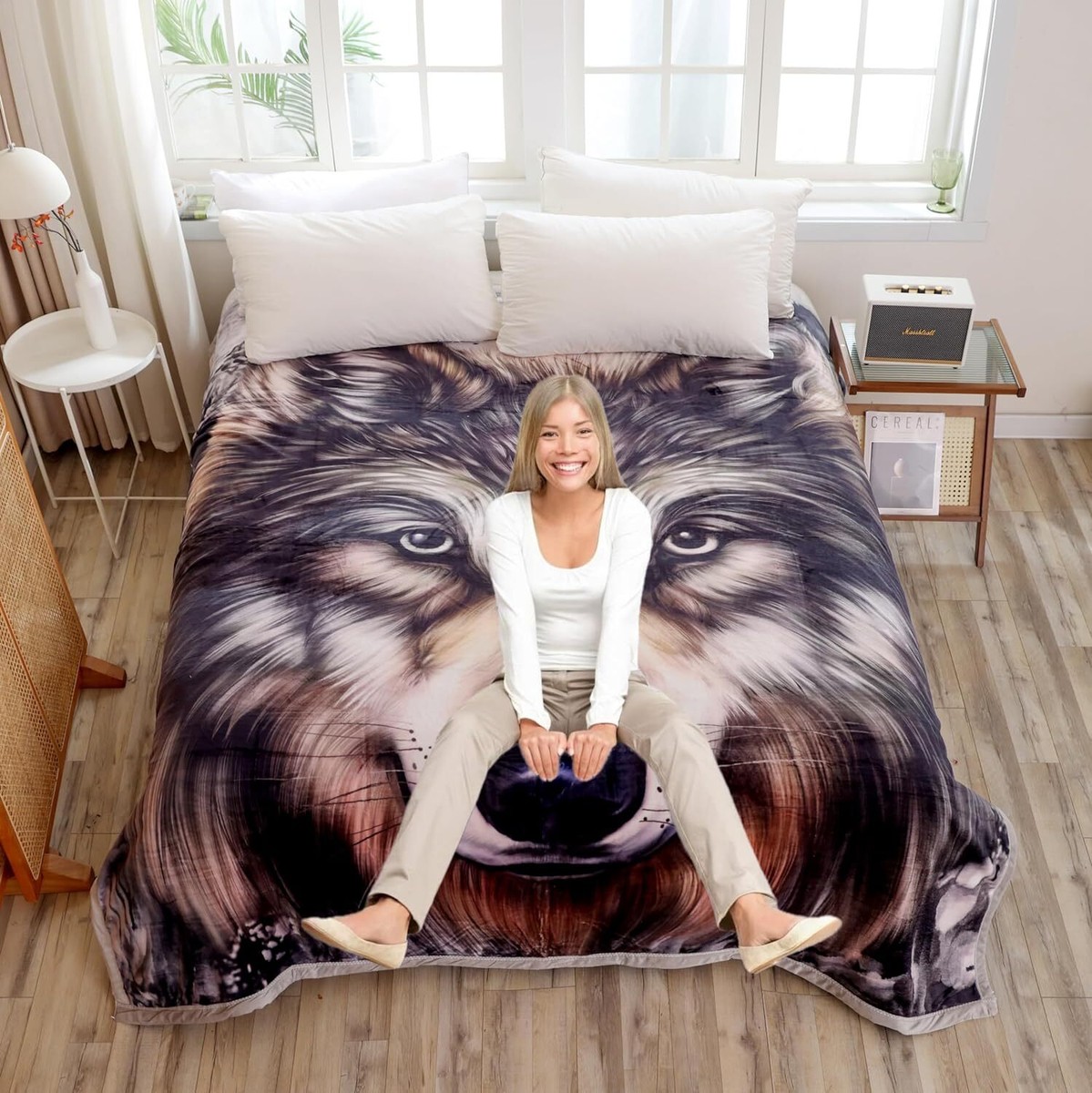 Thick Wolf Blanket Queen Size, San Marcos Blanket Mexican