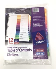 Avery #11196 Ready Index TABLE OF CONTENTS Dividers 12-Tabs, 6 Sets
