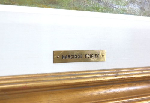 Narcisse Poirier (1883-1984) huile/toile vintage canadienne paysage cottage - Photo 4 sur 5