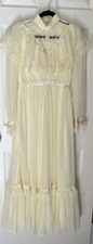 Montgomery Ward 1970 s Prairie Vintage Off White Yellow Maxi Wedding Dress Small