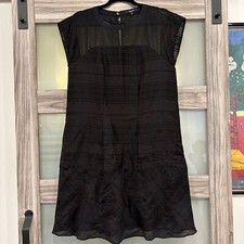 Madewell Black Dusk Sheer Dress Embroidered Silhouette Organza Lined Shift Sz S