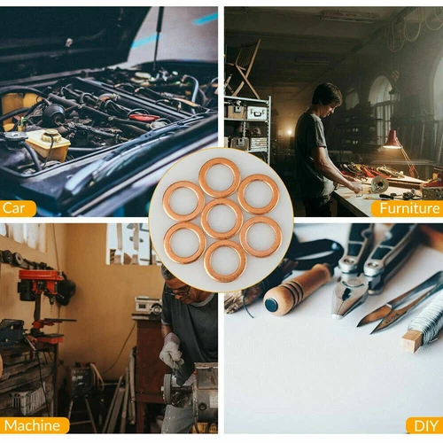 200PCS Solid Copper Crush Washer Gasket Set Flat O-Ring Seal Assortment Kits US - Picture 6 of 8