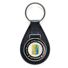 501th Military Intelligence Brigade Veteran Leather Keychain Silver Keyring