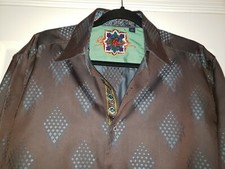 Robert Graham Large Brown Blue Diamond Long Sleeve Shirt Flip Cuff