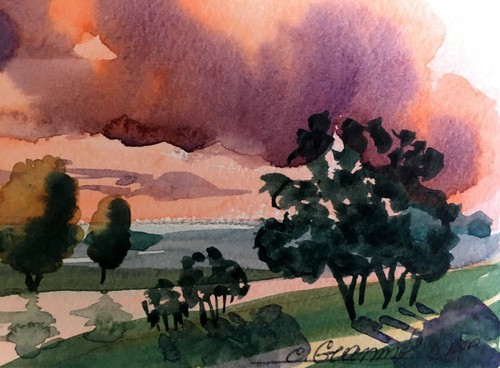 Watercolor Painting Sunset Gramm S. Unframed Original Home Decor Art nAAA2666 - Picture 10 of 13