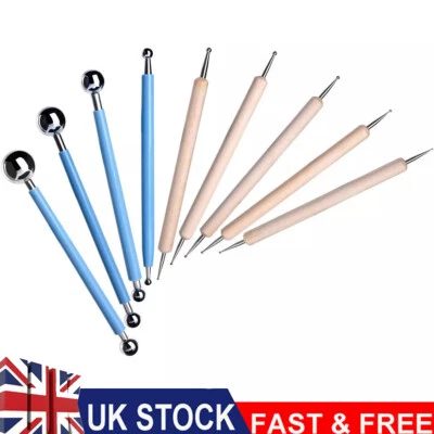 QNGENET 9X Ball Stylus Dotting Modeling Tools Clay Ceramics Pottery Carving Tool Set UK
