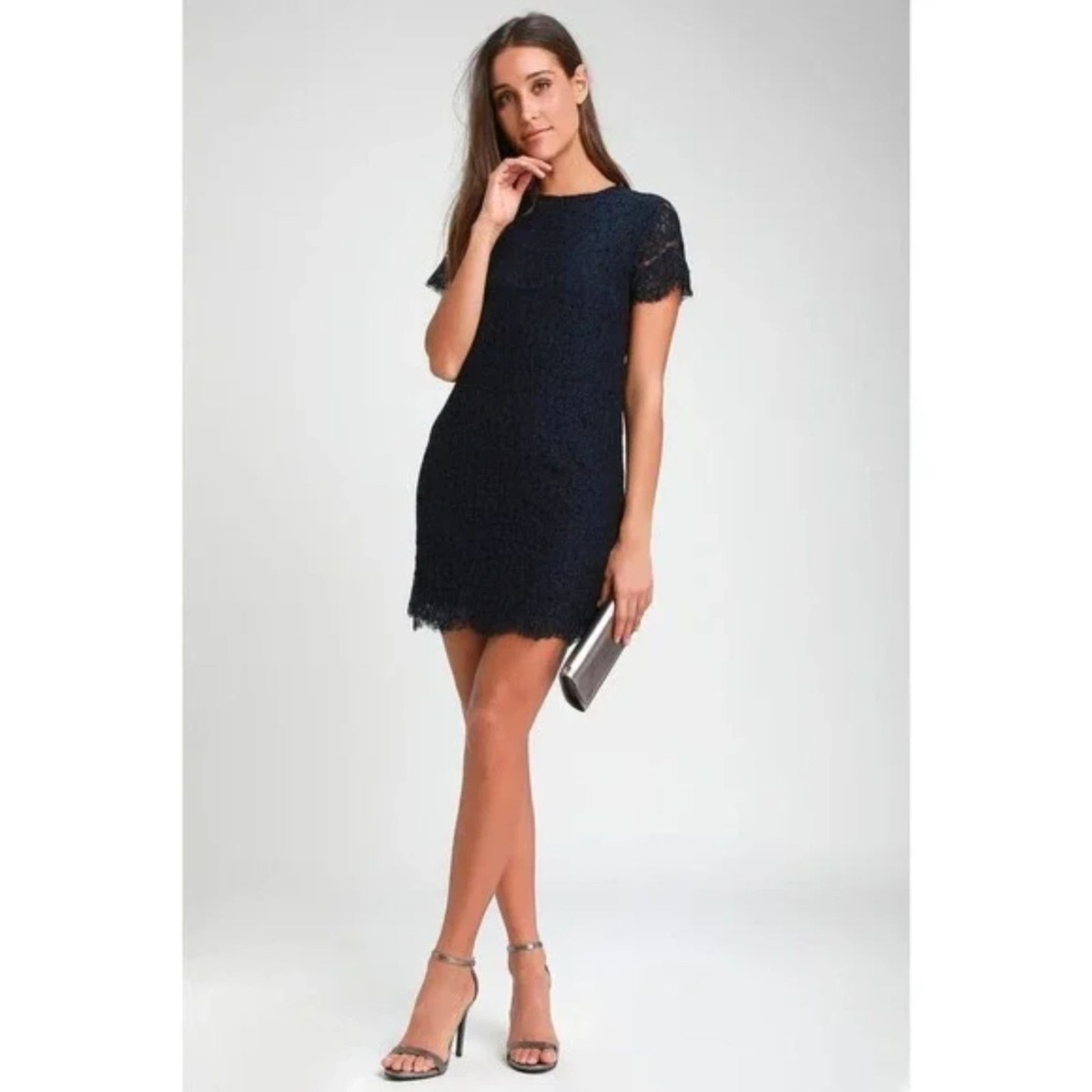 Navy Blue Lace Shift Dress | Womens | X-Small | 100% Polyester