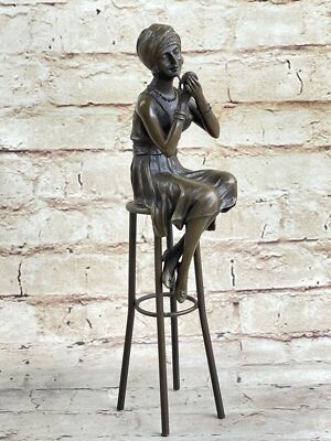 Art Deco 1920 Girl Doing Make Up Bronze Sculpture Statue Figure  Figurine Art NR