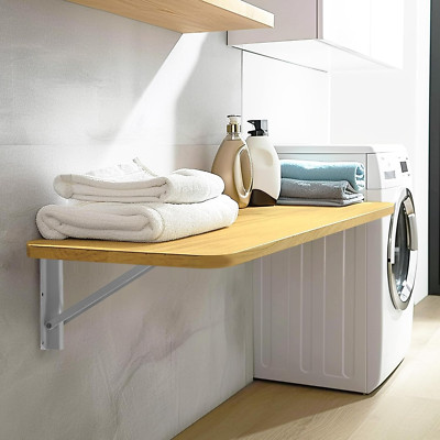 Space-Saving Wall-Mount Laundry Folding Table in Oak - 32'' x 16
