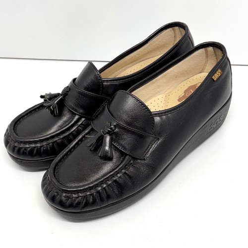SAS Women's Black Leather Slip on Comfort Loafers Shoes Arch Support Size 8.5 W - Picture 4 of 11