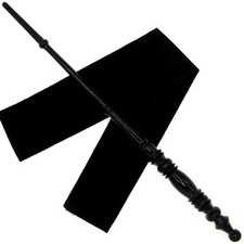 15.5" Hand Turned Classic Black Teak Wood Magic Wand Witch Wizard w/ Velvet Bag