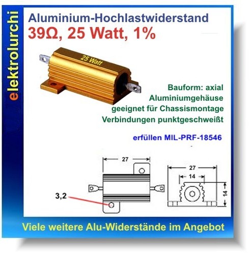 Leistungs Hochlast Alu Draht-Widerstand 10 25 50Watt, 1,%, 5% viele Werte 1St. - Bild 47 von 81