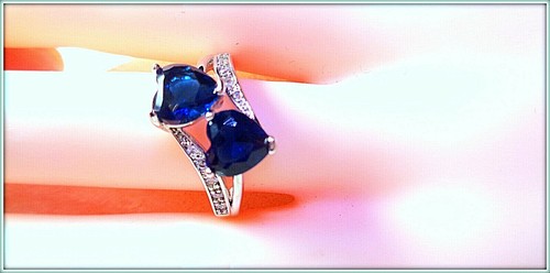 SAPPHIRE HEART CUT STONE 925 SILVER RING Size 7-8 - Picture 4 of 6