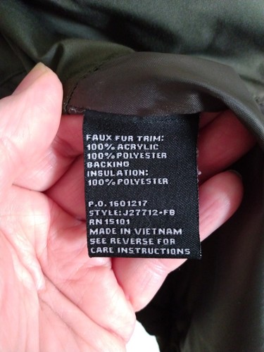 Jones New York Puffer Jacket Women's Large Olive Green Faux Fur Lining READ - Picture 11 of 22