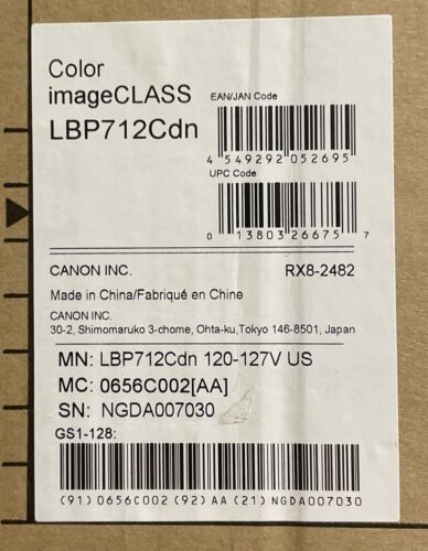Brand New Canon Color imageCLASS LBP712CDN Laser Printer 0656C002 RX8-2482 - Picture 3 of 3