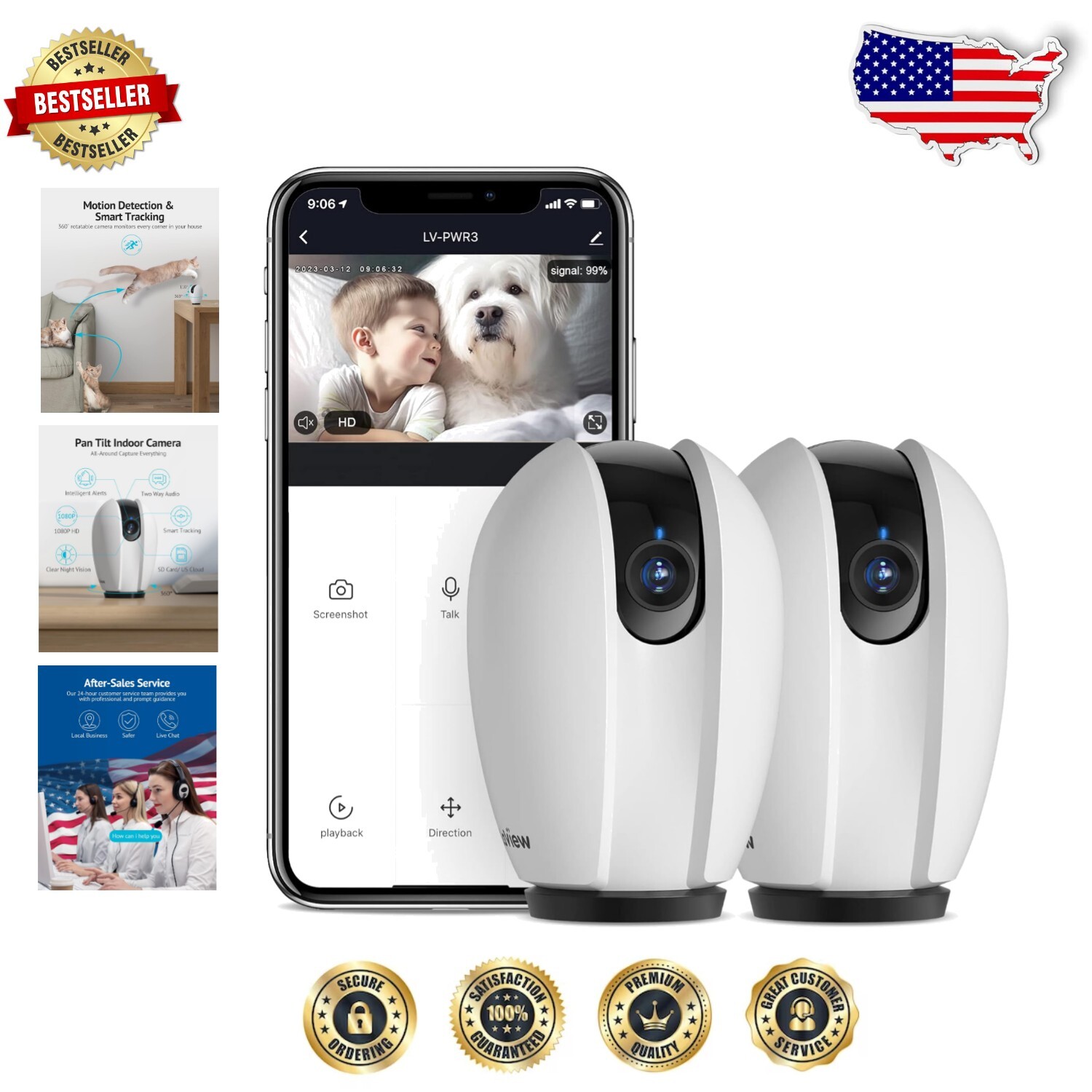 2 Pack 1080P HD Wi-Fi Security Cameras with 360° Motion Detection & Night Vision