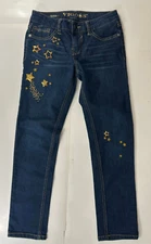 Vigoss Girls/ Juniors Size 12 Jeans Gold Stars Sequins Dark Wash NICE