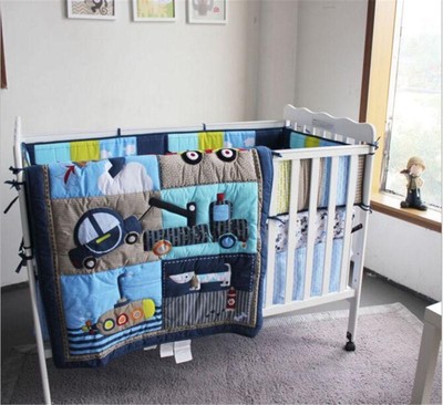 4pcs Locomotive Puppy Baby Crib Cot Bedding Set Quilt Bumper Sheet