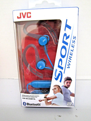 JVC Bluetooth Sport Wireless Clip-on EARBUDS HA-EC20BTA Blue Gray
