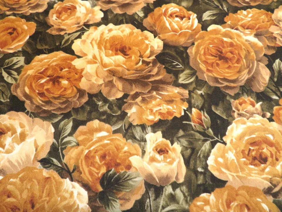 Kona Bay Gold Large Roses On Green Background Cotton Fabric - Image 2 of 2