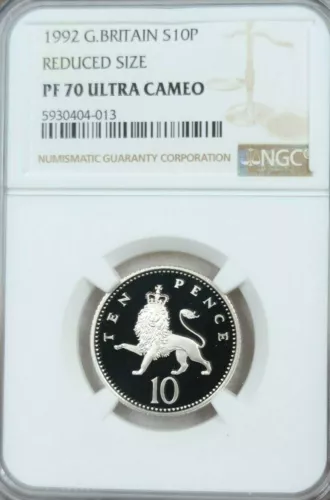 1992 GREAT BRITAIN SILVER 10 PENCE CROWNED LION NGC PF 70 ULTRA CAMEO PERFECT