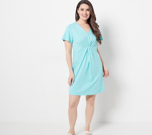 Denim & Co. Beach Twist Front Knit Cover-Up Dress - Light Turquoise - Size Small - Bild 1 von 6