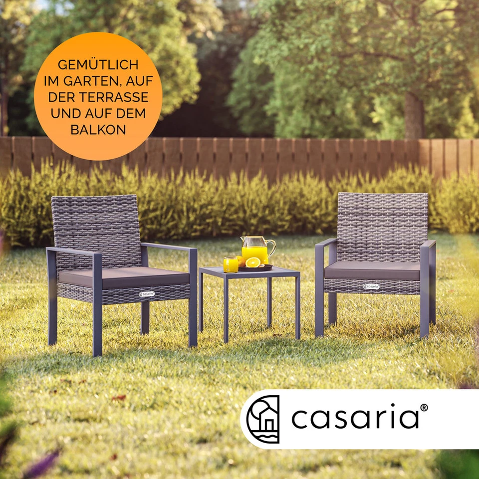 CASARIA® Balkonmöbel Gartenmöbel Set Polyrattan 3-teilig Balkon Garten Terrasse - Bild 2 von 4