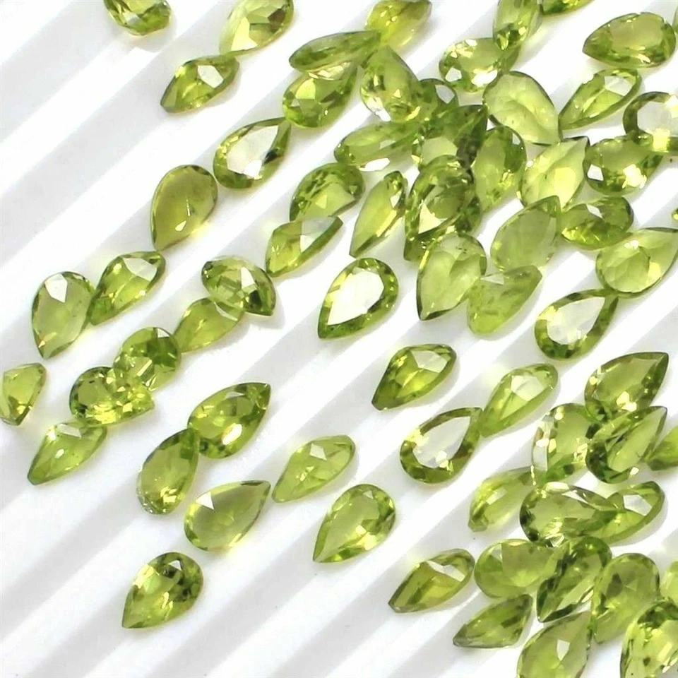 Venta al por mayor Lote de piedras preciosas calibradas sueltas de peridoto natural corte faceta pera de 8x5 mm Foto 2 de 4