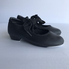 Child Theatricals Black Beginner Tap Girls Shoes With Ribbon Ties Size 9.5 M