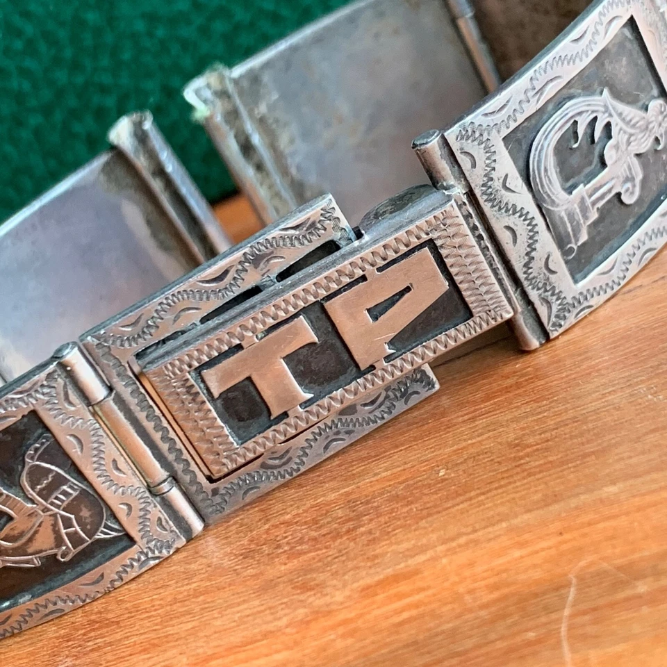 Винтажные часы ручной работы мексиканский ацтекский стиль 18 мм серебро браслет - Изображение 3 из 4