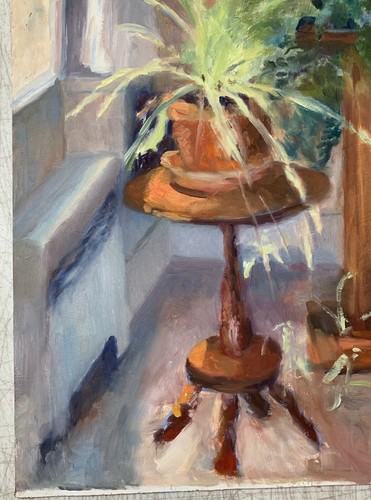 Original Vintage RONALD SEAGER 'Potted plant on Pedestal' INTERIOR Oil Painting - Picture 6 of 9