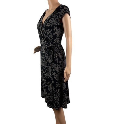 LOFT Black Floral Print Wrap Dress Size 2 - Picture 4 of 6