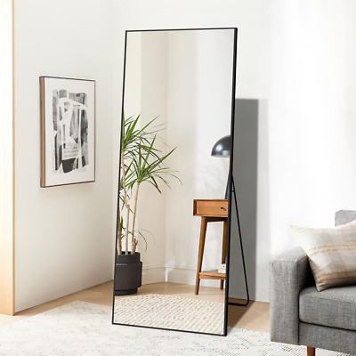 Large Full Length Mirror with Aluminum Frame - Free-Standing or Leaning Black