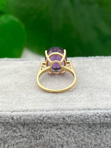 14K Gold Oval Amethyst Solitaire Statement Ring- Vintage- Size 4.75- 5 Carats - Picture 4 of 7