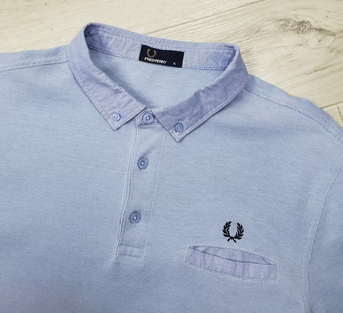 Fred Perry Woven Trim Button Down Collar Polo Shirt M1575 Blue 