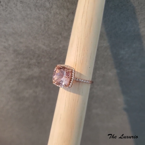 Anillo de diamantes de morganita rosa melocotón de oro blanco de 14 quilates ... - Vídeo 1 de 1